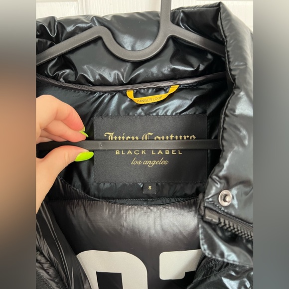 Juicy Couture longline padded jacket with logo back in shiny black - Picture 5 of 14
